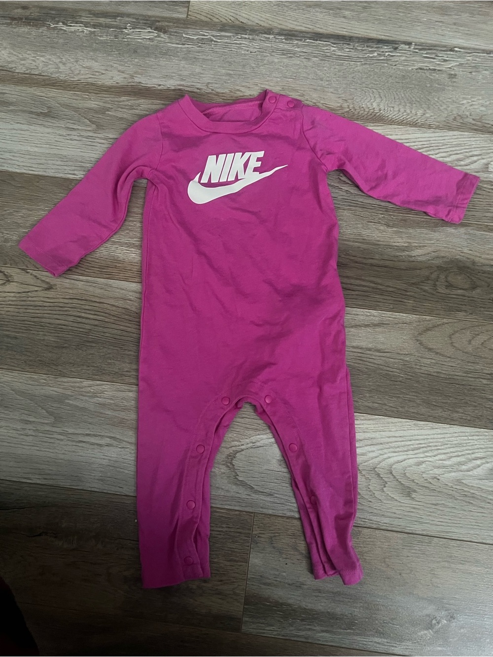 Nike Pink Long-Sleeve Footie with White Logo